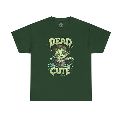 Dead Cute Zombie Halloween T-Shirt in Forest Green - Cute Zombie Boy Design Unisex Tee