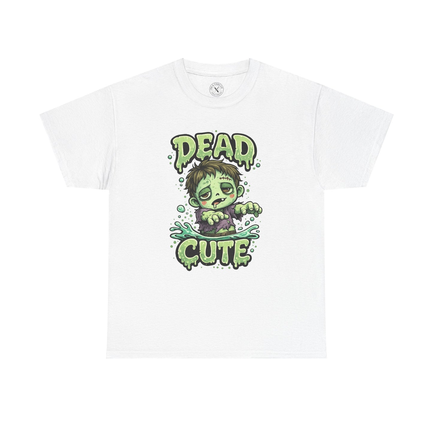 Dead Cute Zombie Halloween T-Shirt in Light Grey - Cute Zombie Boy Design Unisex Tee