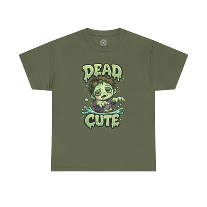 Dead Cute Zombie Halloween T-Shirt in Olive Green - Cute Zombie Boy Design Unisex Tee