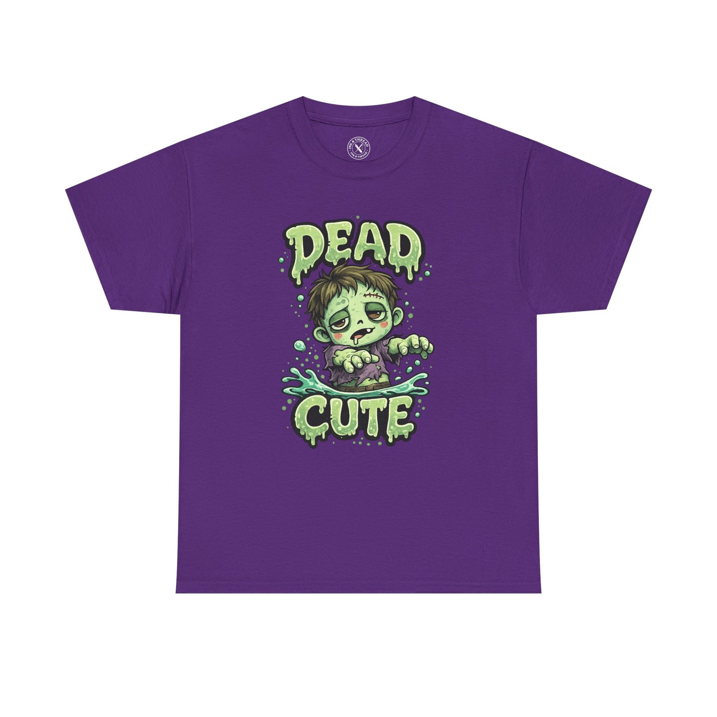 Dead Cute Zombie Halloween T-Shirt in Purple - Cute Zombie Boy Design Unisex Tee