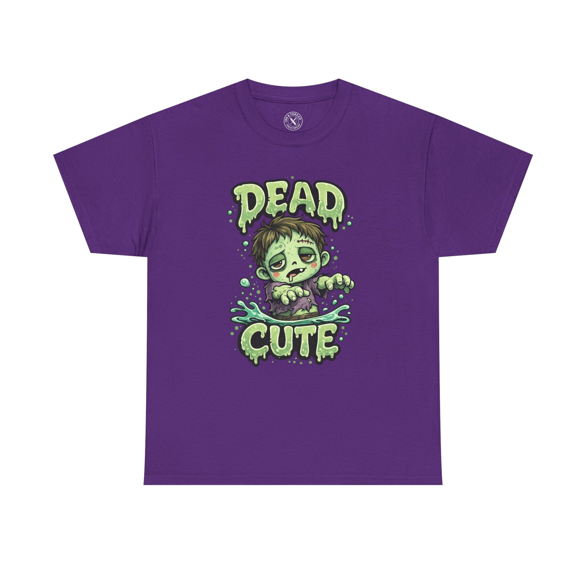 Dead Cute Zombie Halloween T-Shirt in Purple - Cute Zombie Boy Design Unisex Tee