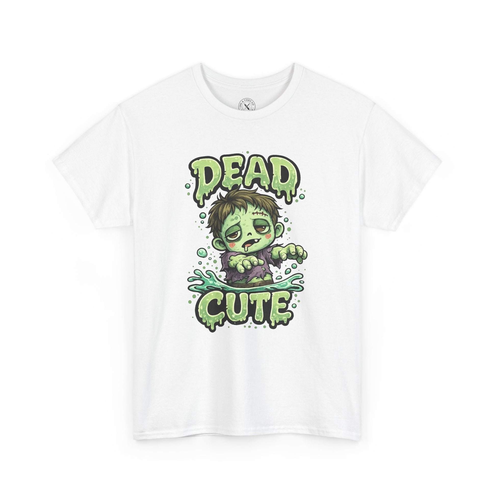 Dead Cute Zombie Halloween T-Shirt in White - Cute Zombie Boy Design Unisex Tee