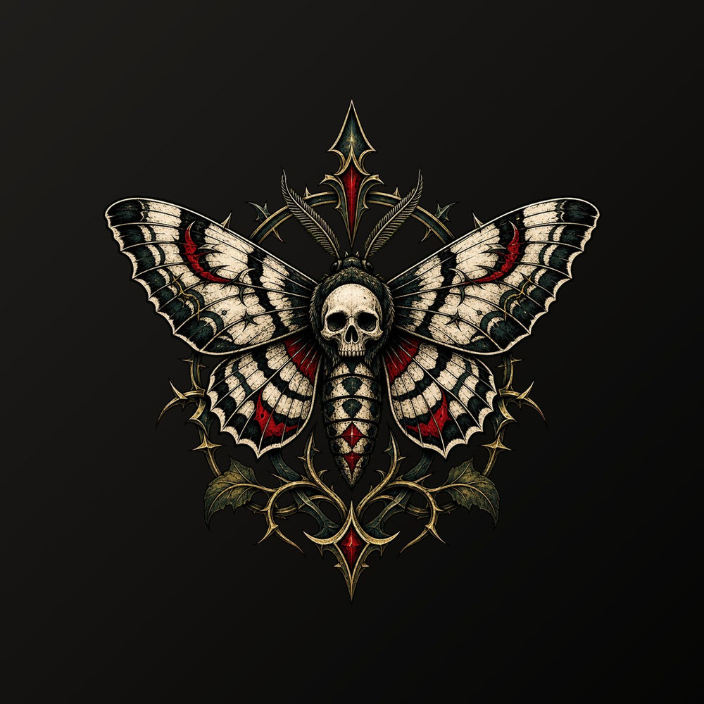 Death's-head moth tattoo graphic with skull marking