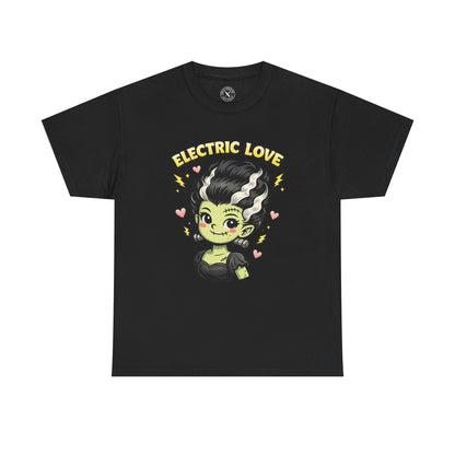 Electric Love Frankenstein Halloween T-Shirt in Dark Grey - Cute Bride of Frankenstein Design Unisex Tee