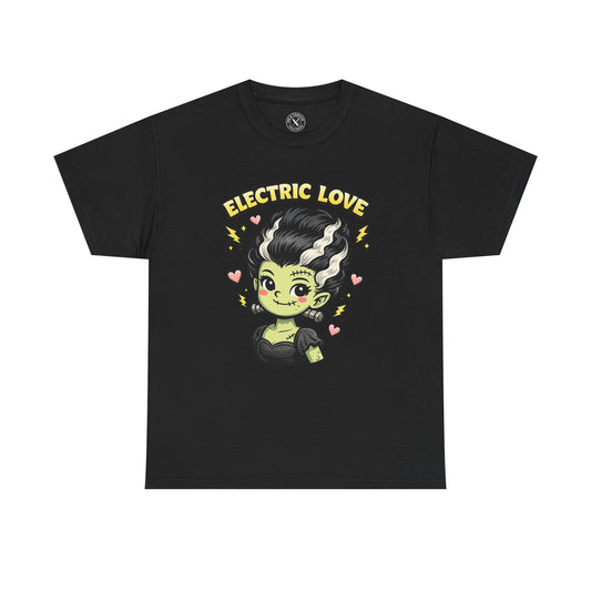 Electric Love Frankenstein Halloween T-Shirt in Dark Grey - Cute Bride of Frankenstein Design Unisex Tee