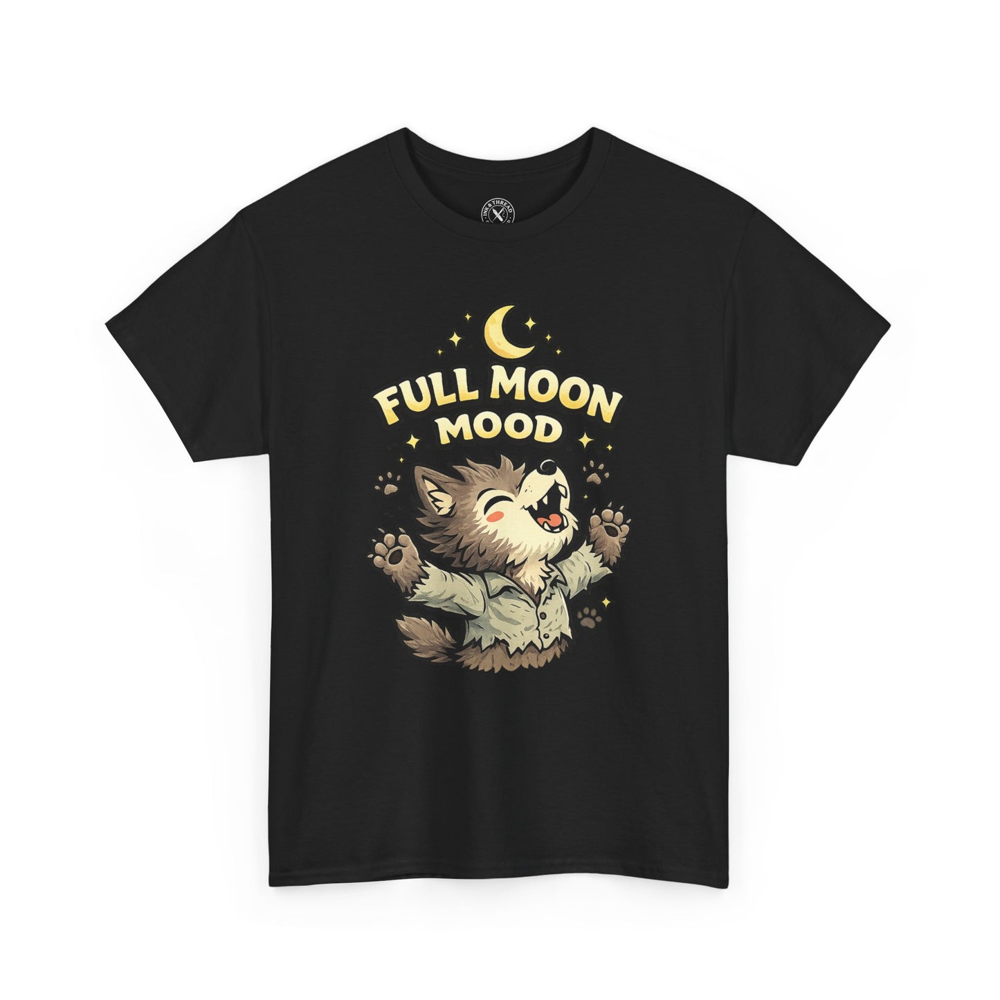 Full Moon Mood Werewolf Halloween T-Shirt in Black - Cute Wolf Howling at Moon Design Unisex Tee