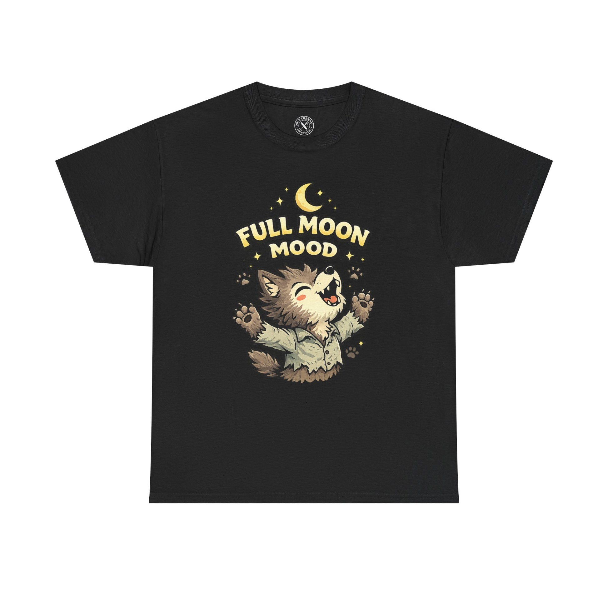 Full Moon Mood Werewolf Halloween T-Shirt in Dark Grey - Cute Wolf Howling at Moon Design Unisex Tee