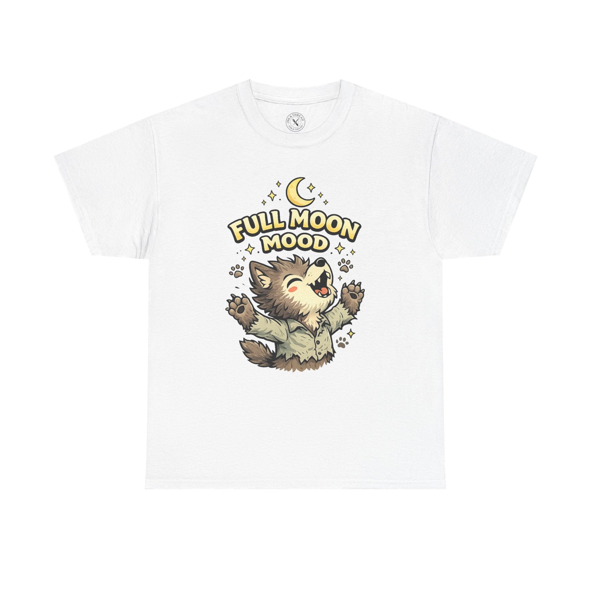 Full Moon Mood Werewolf Halloween T-Shirt in Light Grey - Cute Wolf Howling at Moon Design Unisex Tee