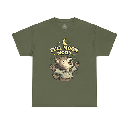 Full Moon Mood Werewolf Halloween T-Shirt in Olive Green - Cute Wolf Howling at Moon Design Unisex Tee