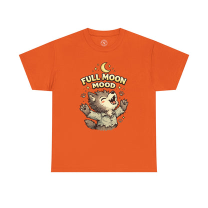Full Moon Mood Werewolf Halloween T-Shirt in Orange - Cute Wolf Howling at Moon Design Unisex Tee