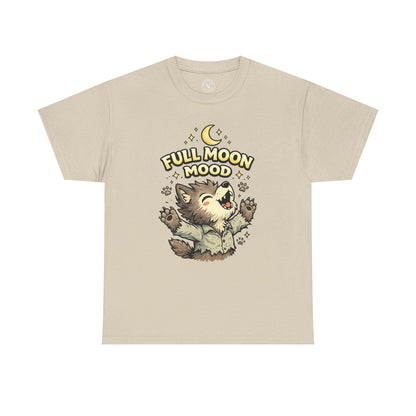 Full Moon Mood Werewolf Halloween T-Shirt in Sand Beige - Cute Wolf Howling at Moon Design Unisex Tee