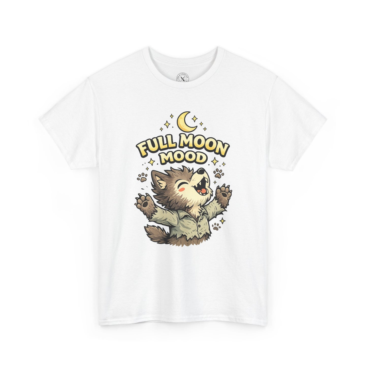 Full Moon Mood Werewolf Halloween T-Shirt in White - Cute Wolf Howling at Moon Design Unisex Tee