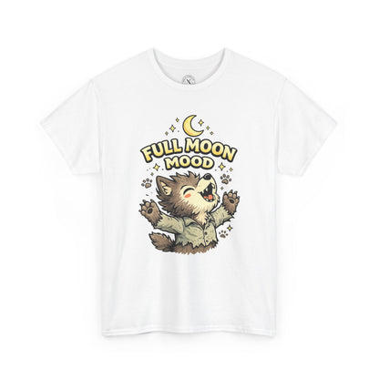 Full Moon Mood Werewolf Halloween T-Shirt in White - Cute Wolf Howling at Moon Design Unisex Tee