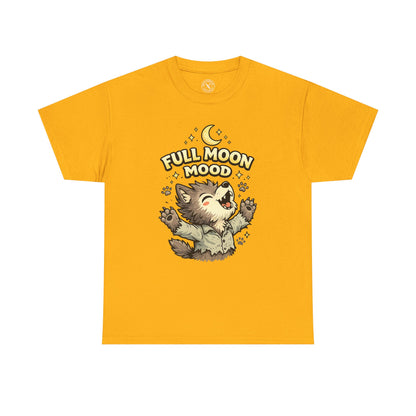 Full Moon Mood Werewolf Halloween T-Shirt in Yellow - Cute Wolf Howling at Moon Design Unisex Tee
