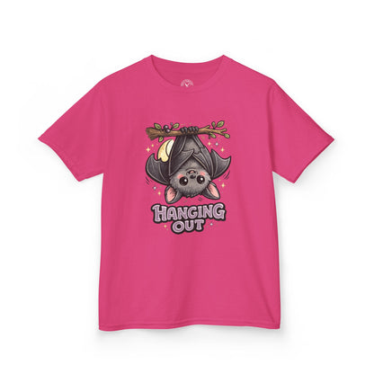 Hot pink Hanging Out cartoon bat graphic t-shirt - cute bat design unisex tee - Ink & Thread UK