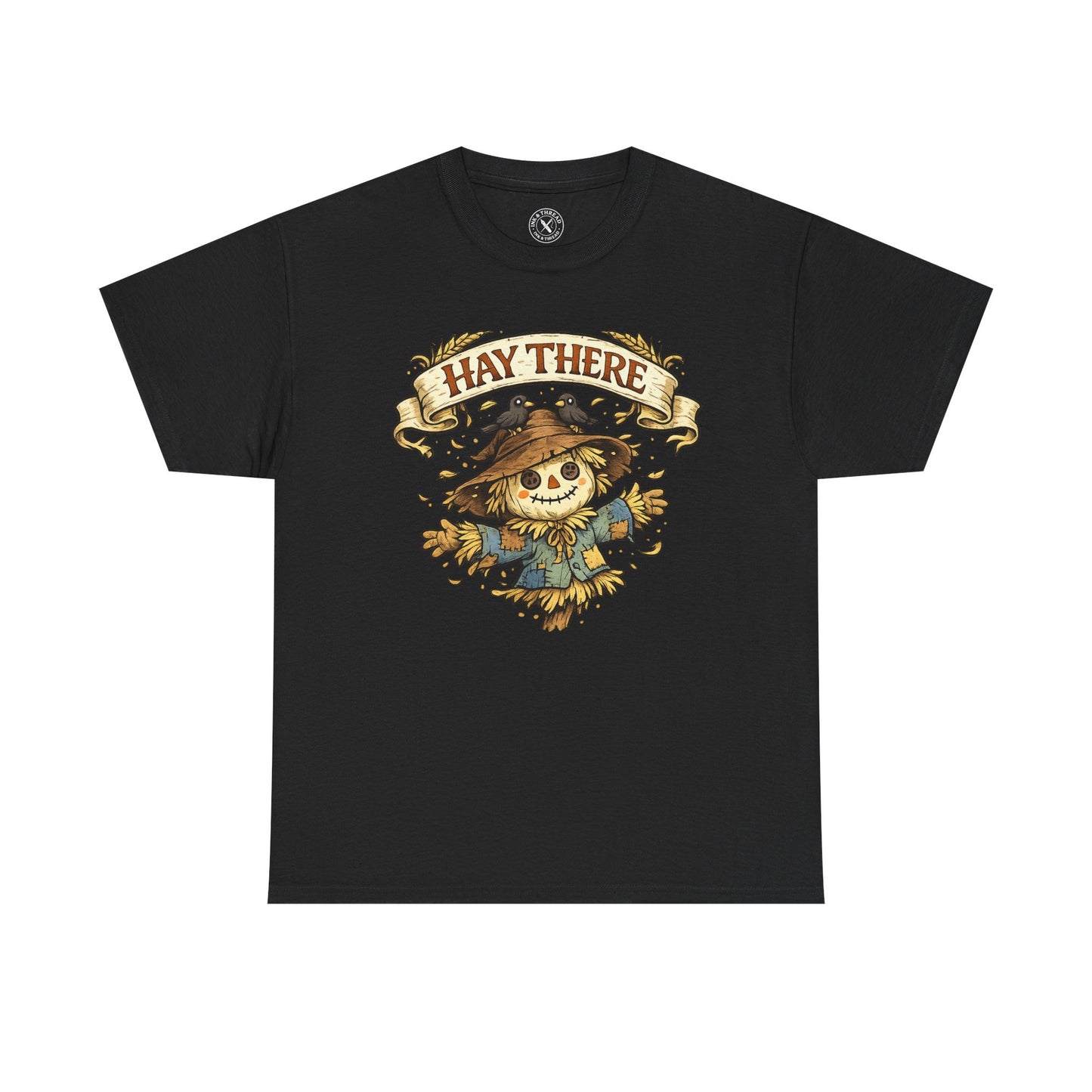 Hay There Scarecrow Halloween T-Shirt in Dark Grey - Vintage Scarecrow Autumn Design Unisex Tee