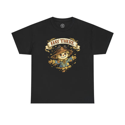 Hay There Scarecrow Halloween T-Shirt in Dark Grey - Vintage Scarecrow Autumn Design Unisex Tee