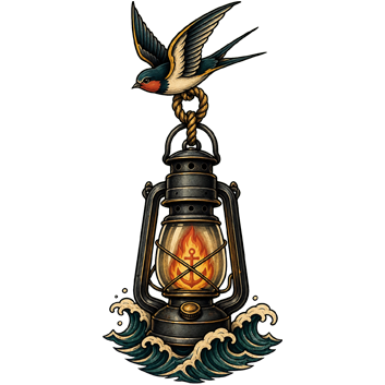Homeward Light sailor lantern tattoo artwork from Ink & Thread Depth & Ink
