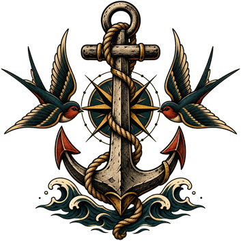 Safe Return anchor and swallow sailor tattoo artwork from Ink & Thread Depth & Ink