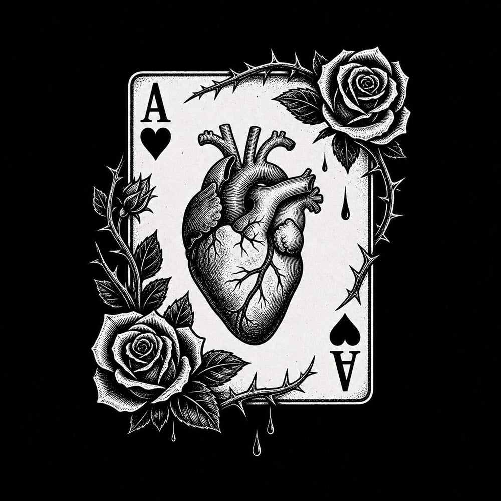 Anatomical Heart Card illustration for the Ace of Hearts meaning article, Ink & Thread