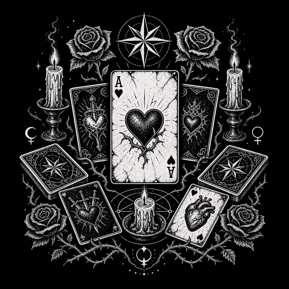 Cartomancy illustration for the Ace of Hearts meaning article, Ink & Thread