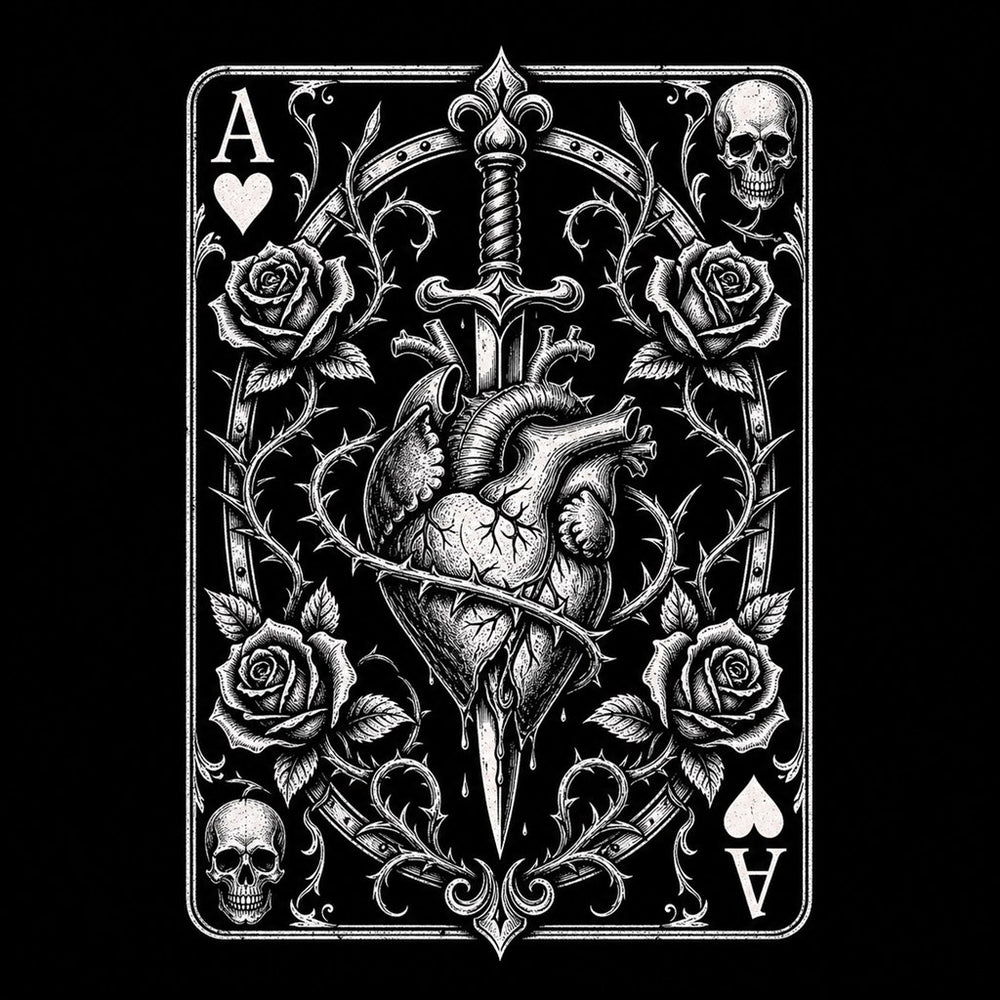 Tattoo Flash illustration for the Ace of Hearts meaning article, Ink & Thread