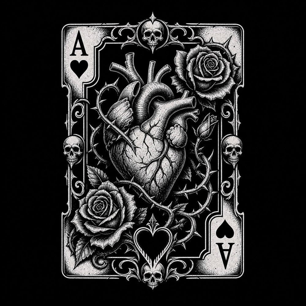 T-shirt design for the Ace of Hearts meaning article, Ink & Thread