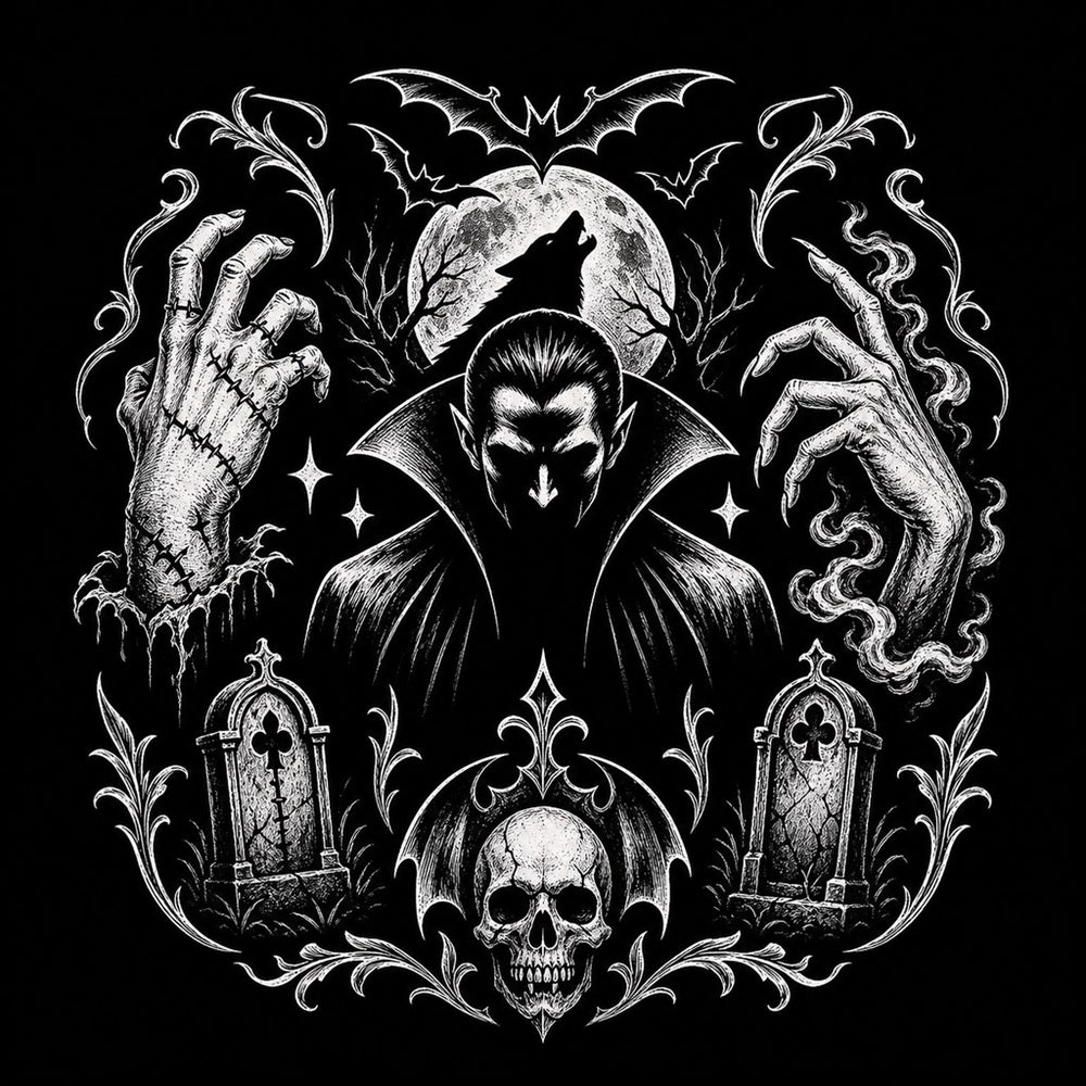 Horror Symbols illustration for the Best Gothic T-Shirts 2026 article, Ink & Thread