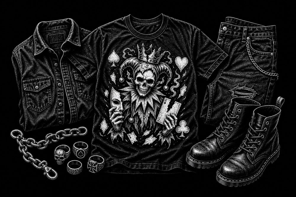 Styling Layout illustration for the Best Gothic T-Shirts 2026 article, Ink & Thread
