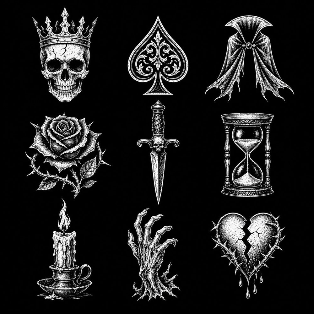 Symbol Grid illustration for the Best Gothic T-Shirts 2026 article, Ink & Thread