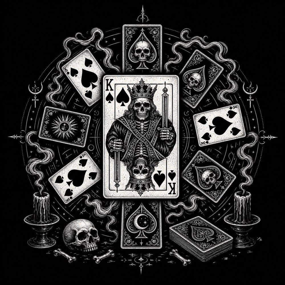 Cartomancy illustration for the King of Spades meaning article, Ink & Thread