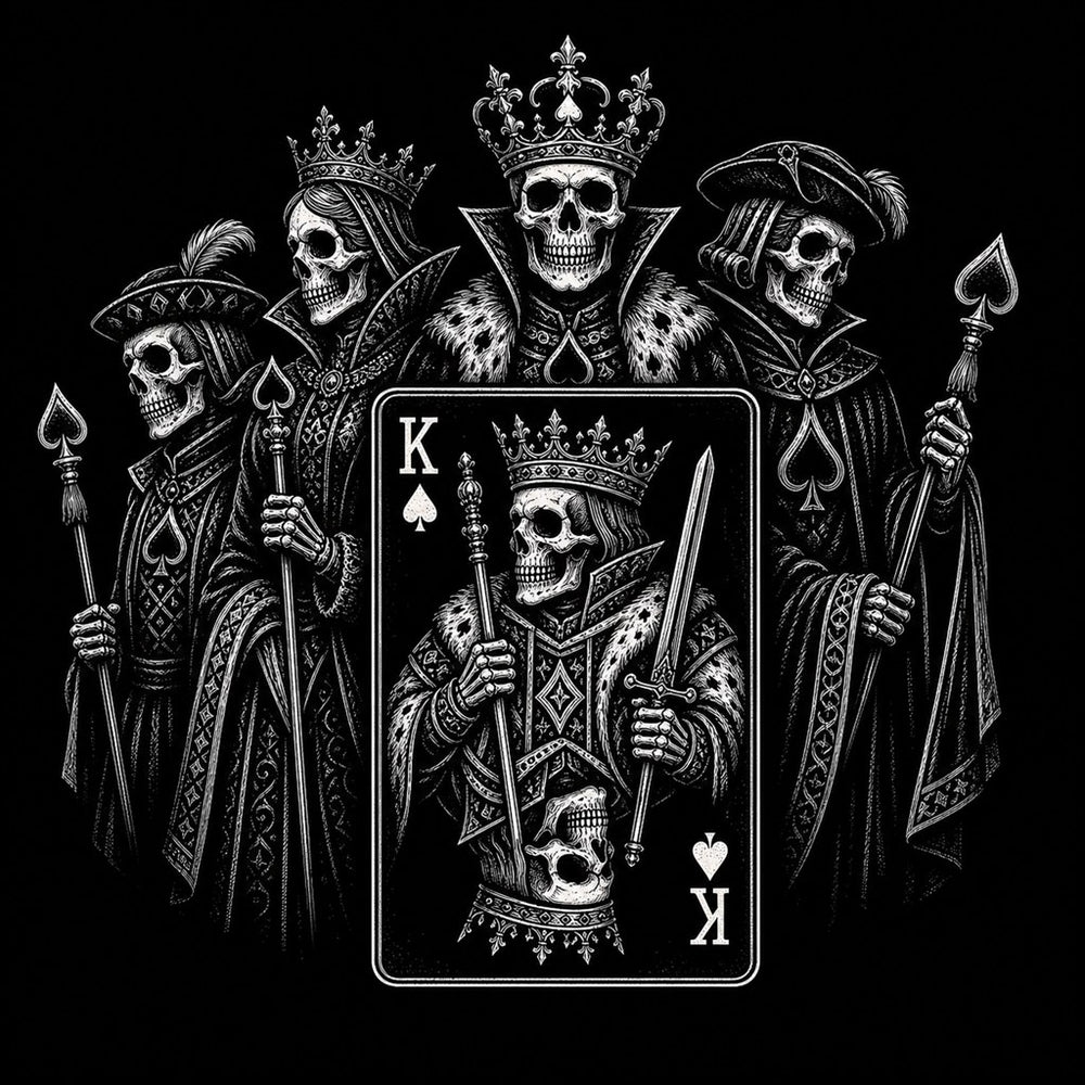 Court Cards illustration for the King of Spades meaning article, Ink & Thread