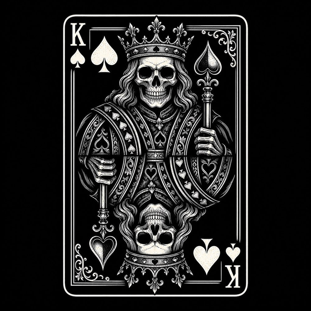 Skull Monarch illustration for the King of Spades meaning article, Ink & Thread