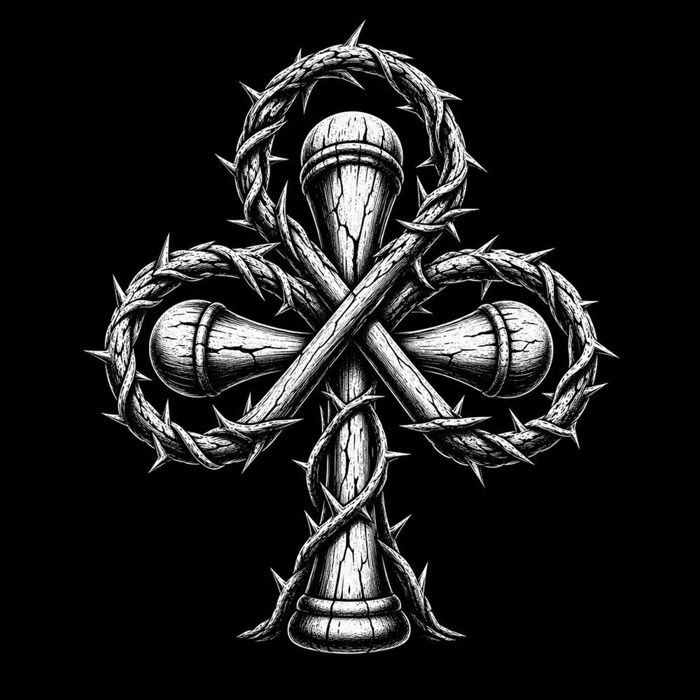 Club suit symbol with branches, thorns, and action-driven linework in tattoo-flash style