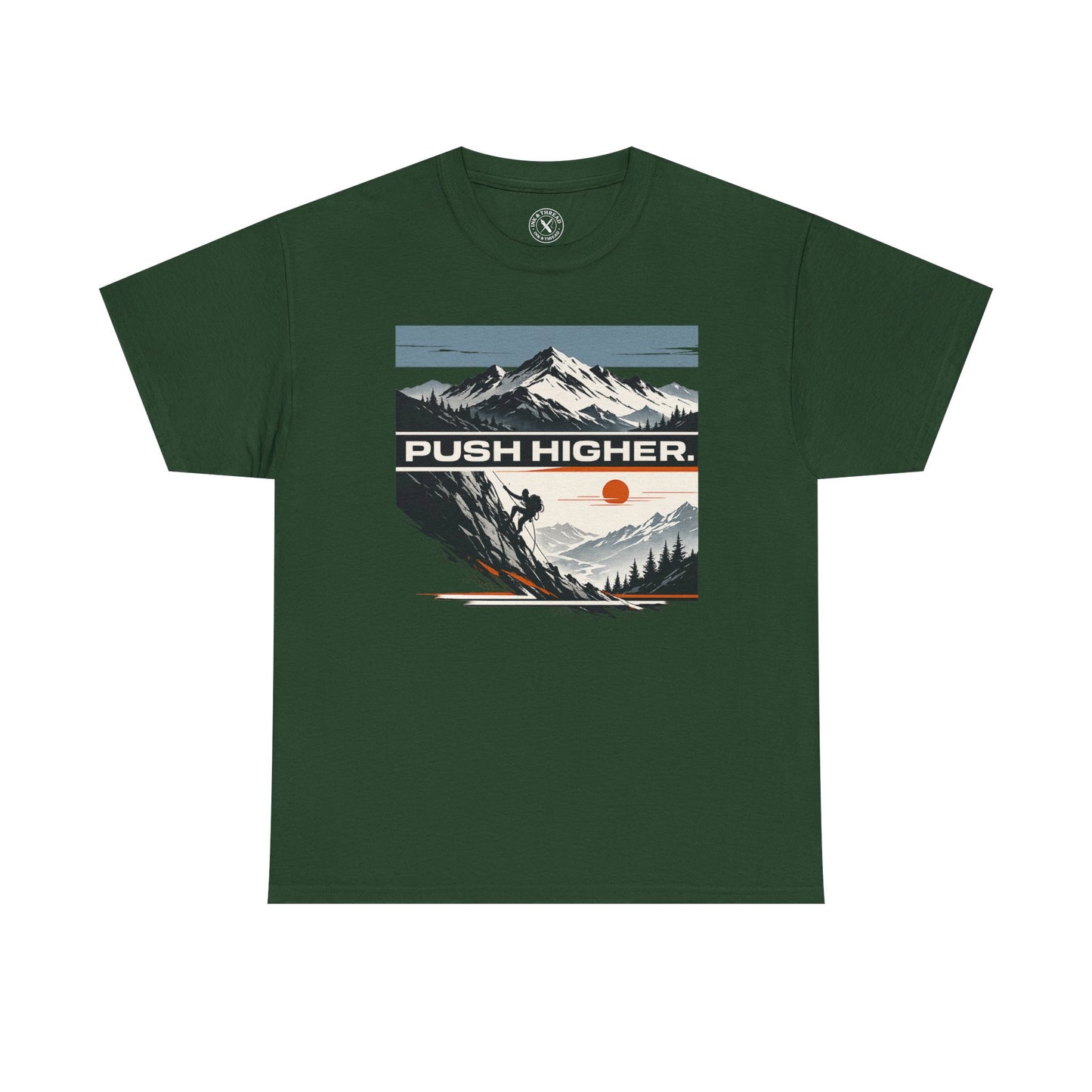 Ink & Thread UK forest green Push Higher t-shirt with mountain climber graphic print
