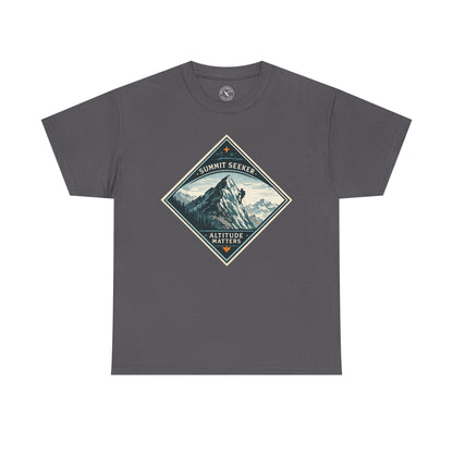 Ink & Thread UK charcoal grey Summit Seeker Altitude Matters t-shirt with mountain climber diamond graphic