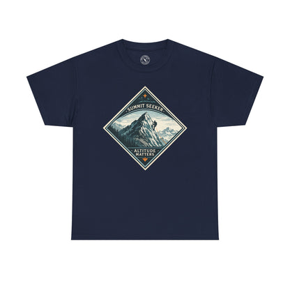 Ink & Thread UK navy blue Summit Seeker Altitude Matters t-shirt with mountain climber diamond graphic