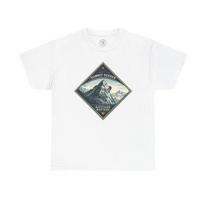 Ink & Thread UK white Summit Seeker Altitude Matters t-shirt with mountain climber diamond graphic