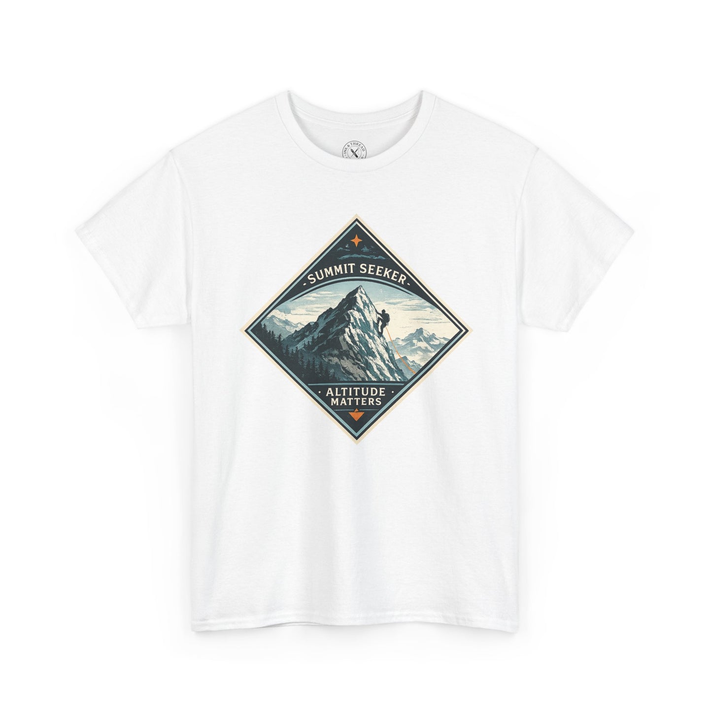 Ink & Thread UK white Summit Seeker Altitude Matters t-shirt with mountain climber diamond graphic