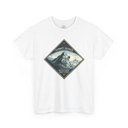 Ink & Thread UK white Summit Seeker Altitude Matters t-shirt with mountain climber diamond graphic
