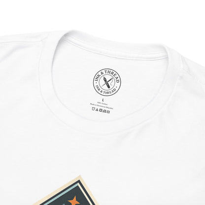 Ink & Thread UK white t-shirt neck label showing brand logo and care instructions