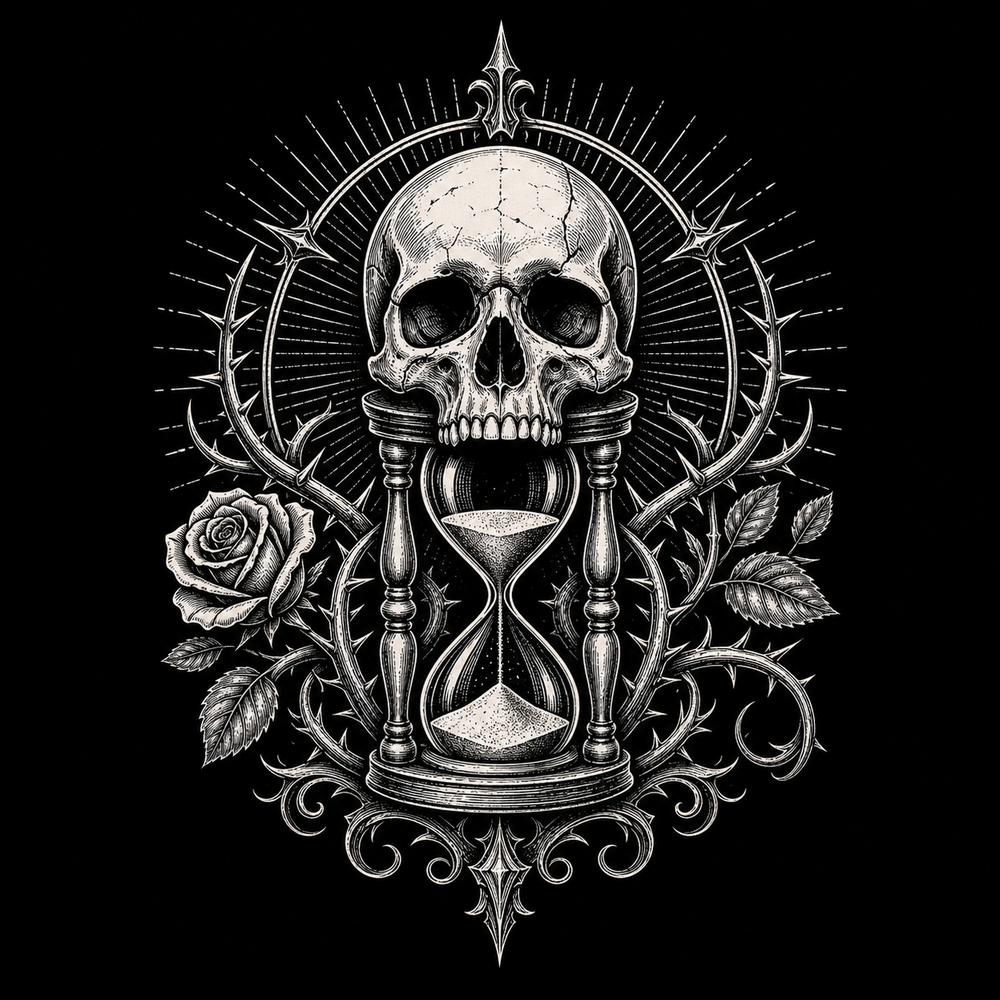 Memento mori tattoo symbols showing grief, resilience and discipline.