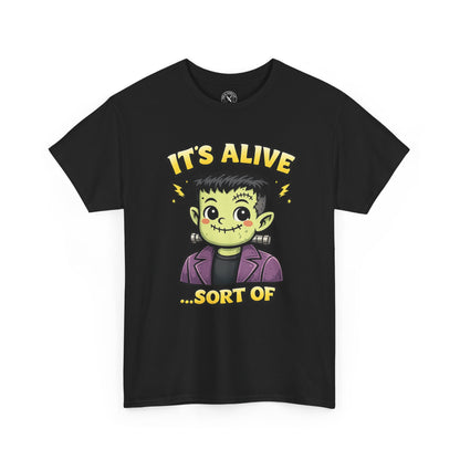 Its Alive Sort Of Frankenstein Halloween T-Shirt in Black - Cute Monster Design Unisex Tee