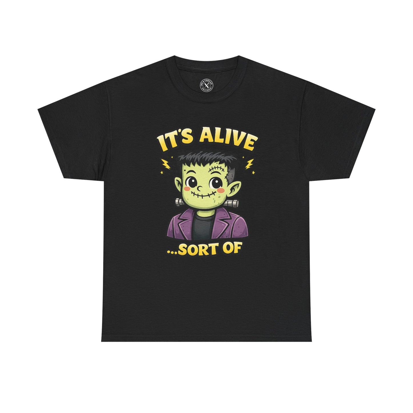 It's Alive Sort Of Frankenstein Halloween T-Shirt in Dark Grey - Cute Kawaii Monster Design Unisex Tee
