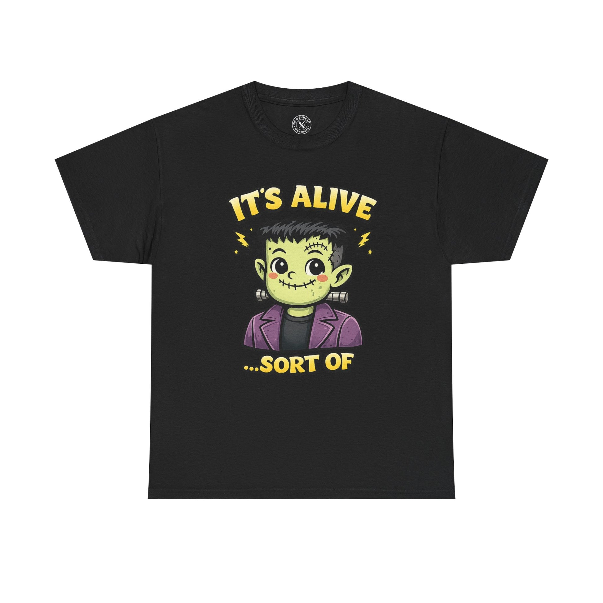 It's Alive Sort Of Frankenstein Halloween T-Shirt in Dark Grey - Cute Kawaii Monster Design Unisex Tee