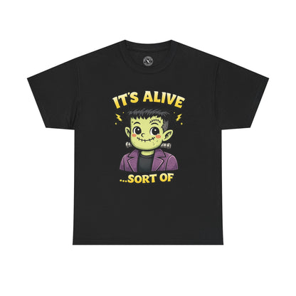 It's Alive Sort Of Frankenstein Halloween T-Shirt in Dark Grey - Cute Kawaii Monster Design Unisex Tee