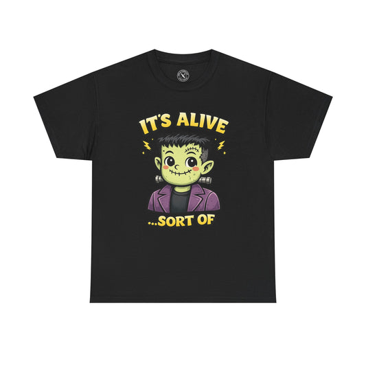It's Alive Sort Of Frankenstein Halloween T-Shirt in Dark Grey - Cute Kawaii Monster Design Unisex Tee