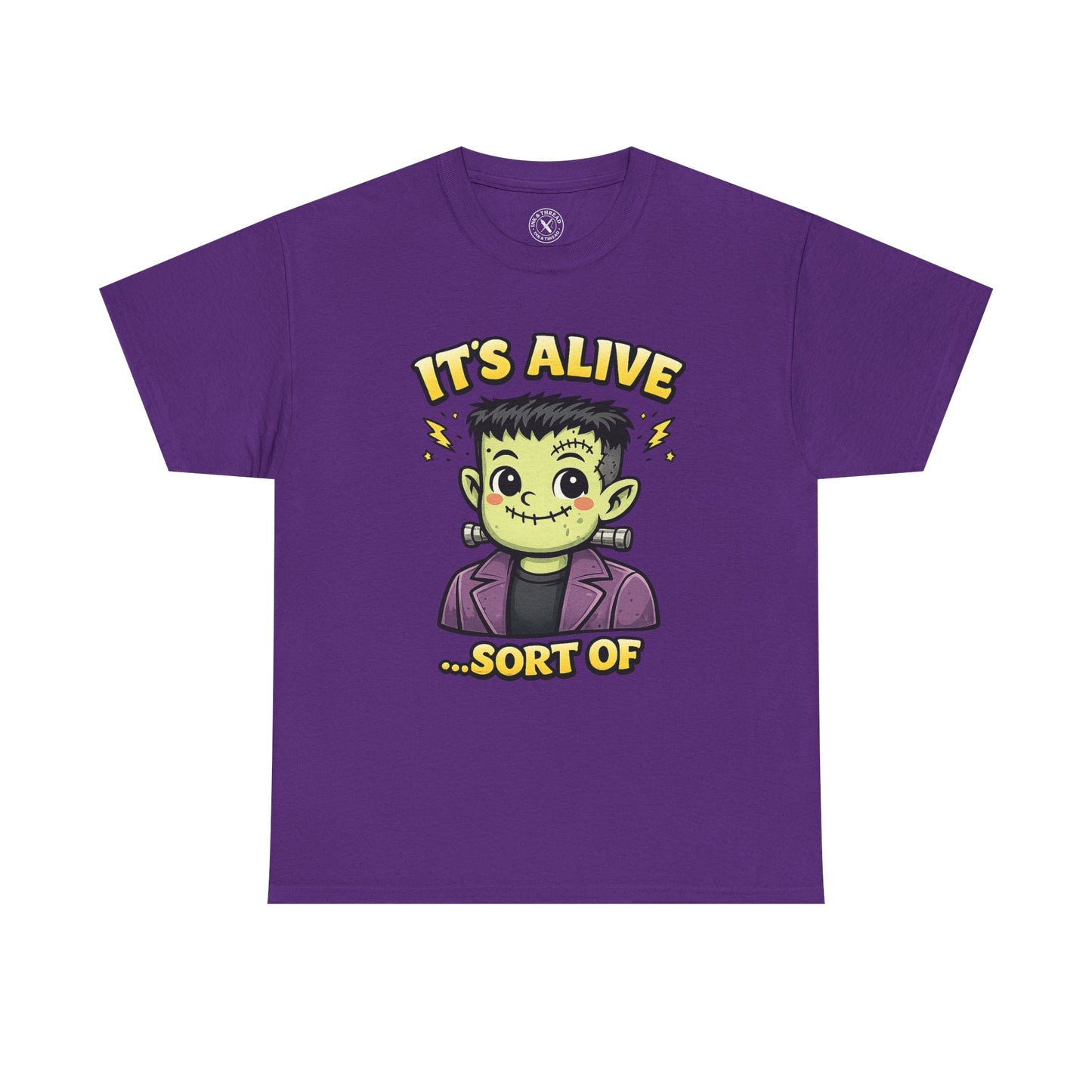 It's Alive Sort Of Frankenstein Halloween T-Shirt in Purple - Cute Kawaii Monster Design Unisex Tee