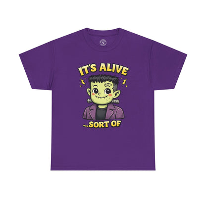 It's Alive Sort Of Frankenstein Halloween T-Shirt in Purple - Cute Kawaii Monster Design Unisex Tee