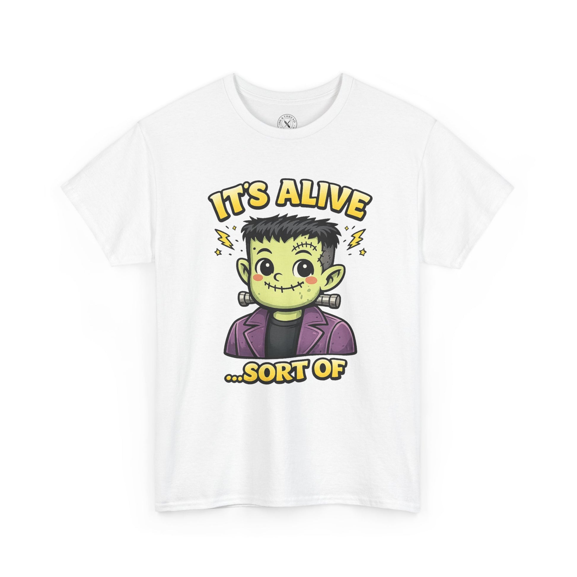 It's Alive Sort Of Frankenstein Halloween T-Shirt in White - Cute Kawaii Monster Design Unisex Tee